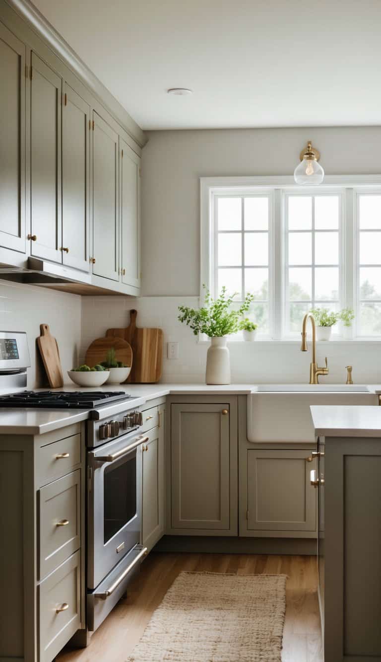 A serene kitchen with neutral tones, natural light, and simple, uncluttered design